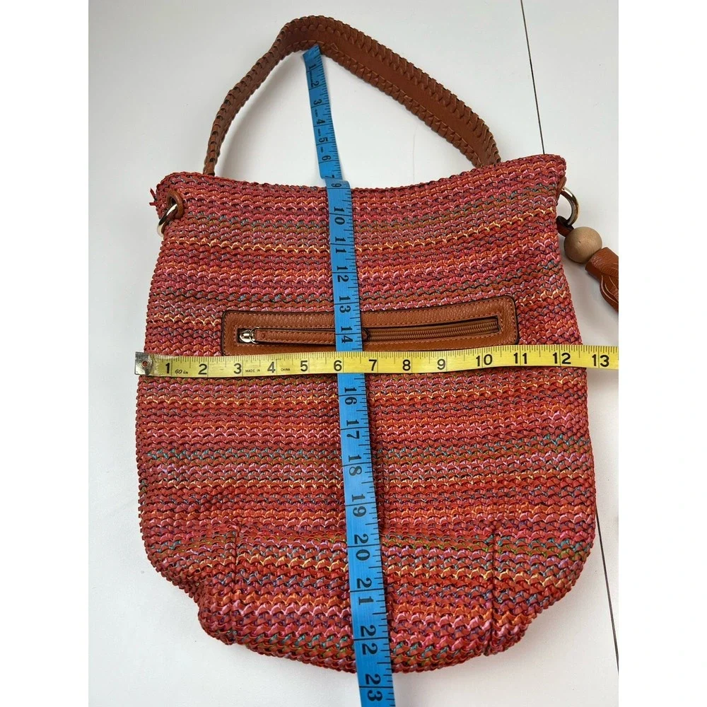 Sondra Roberts Squared Boho Hobo Bag Brown & Orange Multicolor Tassel Braided